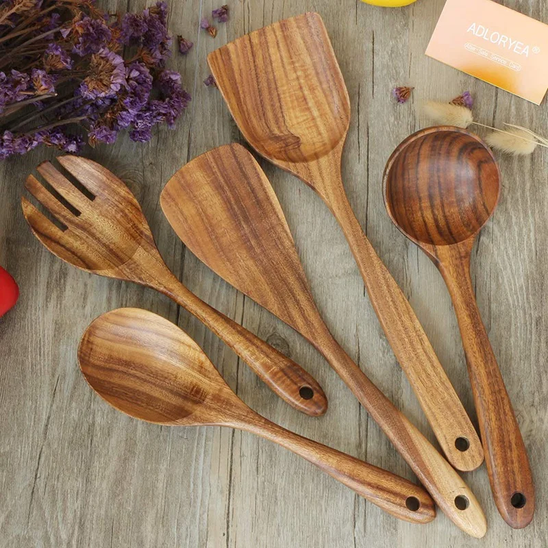Natural Kitchen Cookware Set Teak Shovel Spoon Kitchenware Non-stick Natural BE