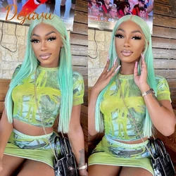 Lake Green Color Straight Human Hair Wigs Frontal Lace wig 32 Inch 613 Lace front Wig 13x4 PrePlucked Remy Hair Wigs for Women