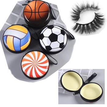 

20pcs Football/ Basketball Design Wholesale False Eyelash Packaging Box Bulk Custom Logo Round Soccer Empty Lash Package Case