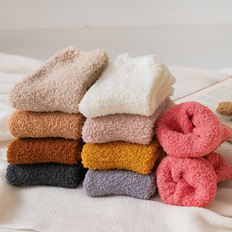 

Winter Warm Short Socks Candy Color Coral Velvet Skin-friendly Elastic Mid-Calf Length Breathable Soft Women Floor Socks