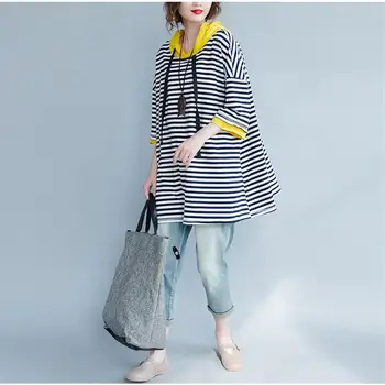 

Women Fashion Summer Half Sleeve Loose Pullover Casual Striped Print Sweatshirt Short Patchwork Plus Size Hoodies