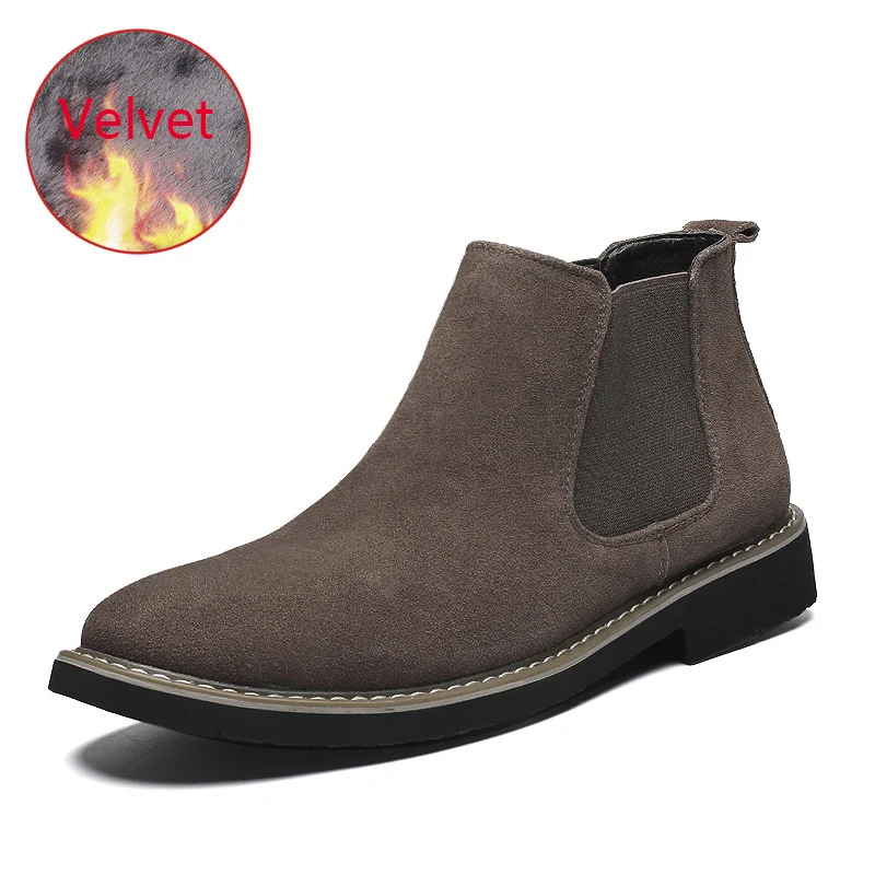 velvet khaki Модные мужские ботинки больших размеров; Мужская обувь; повседневные ботинки «Челси» с острым носком; мужские замшевые ботинки без застежки из натуральной кожи; отличный дизайн - Цвет: velvet khaki