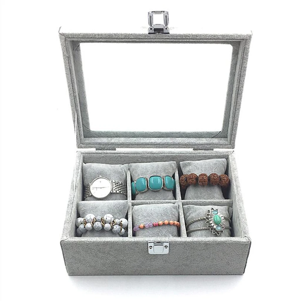 Bracelet Watch Organizer Velvet Jewelry Tray Showcase with Clear Viewing Lid