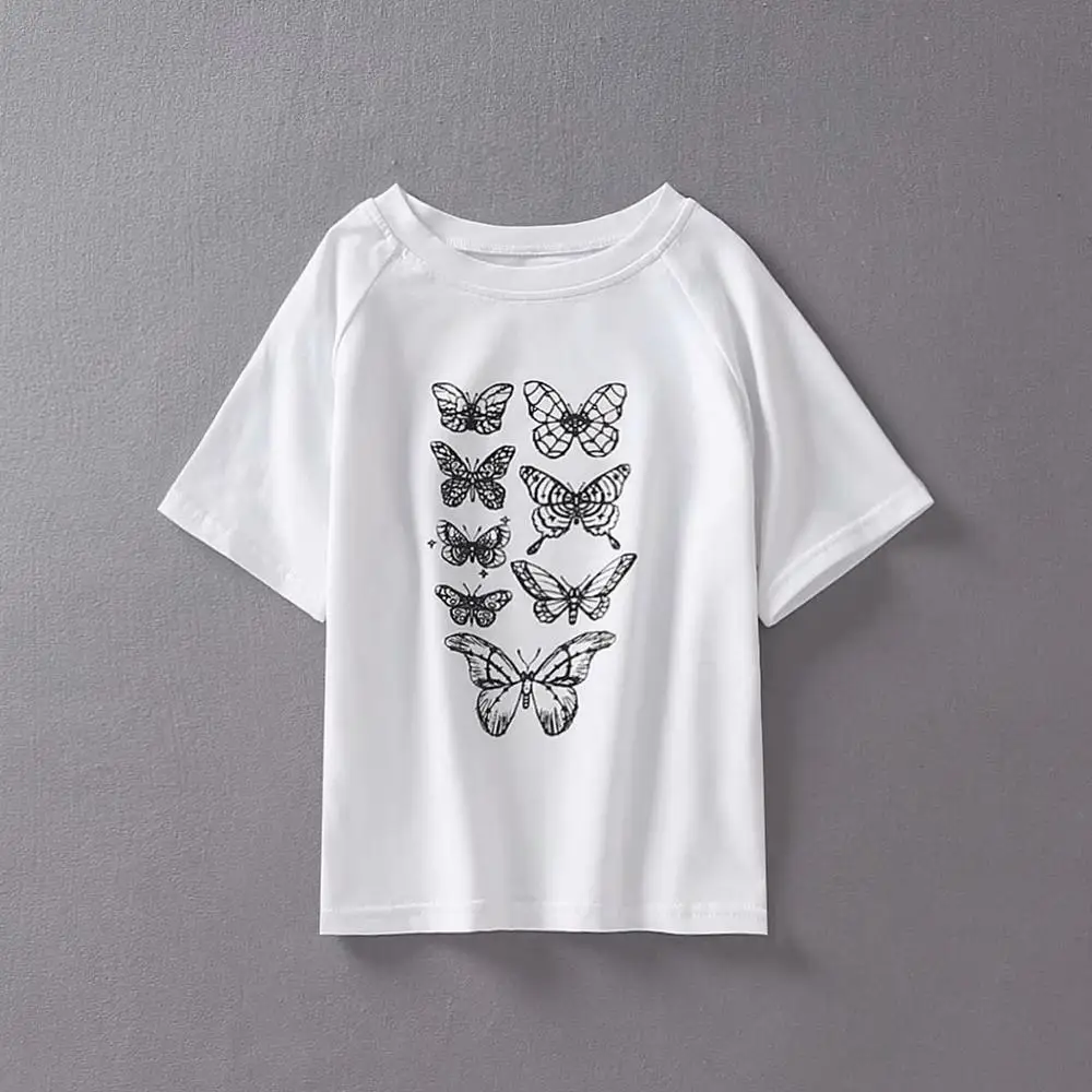 DL10 white T104 Bazaleas модная женская футболка в стиле Панк harajuku, укороченная тонкая футболка с принтом бабочки, сексуальный укороченный топ, винтажные готические Топы - Цвет: DL10 white T104