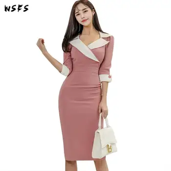 

Spring Dress Women Bodycon Bandage Pink Dinner Dresses Korean Office Lady Sexy Party Big Size Midi Pencil Wrap Clothes Vestidos