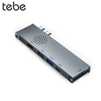 

tebe Portable USB C Docking Station Type C Hub to 4k Dual HDMI Dual USB3.1 PD Charging SD/TF Card Slot for Pro Laptops