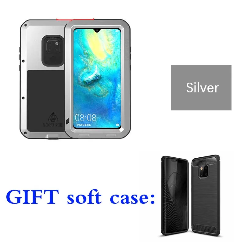 silver case Алюминиевый металлический чехол LOVE MEI для mate 20 pro/mate 20, защитный противоударный водонепроницаемый чехол mate 20 Capa Fundas - Цвет: silver case