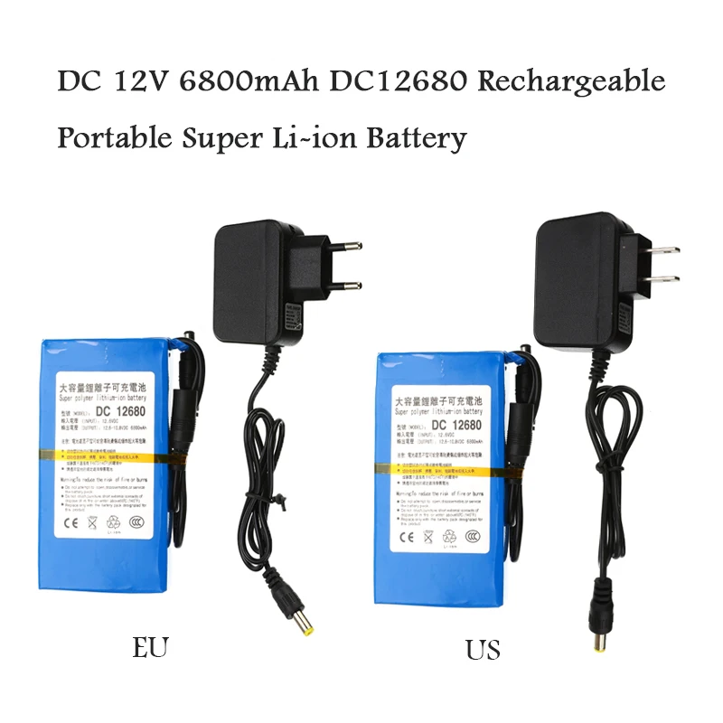 

High Quality Super Rechargeable Portable 12V Lithium-ion Battery Pack DC 12.6V 6800mAh Battery With US/EU Plug