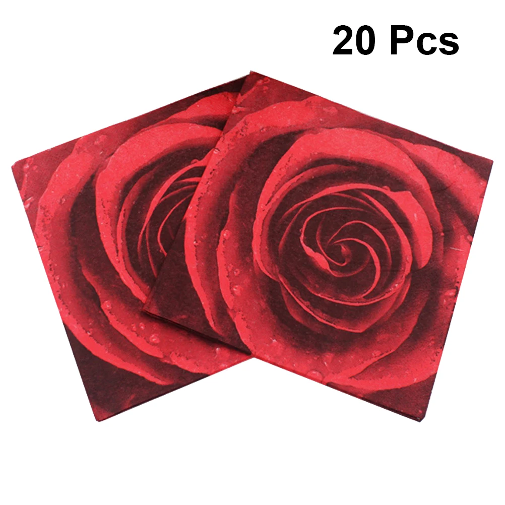 20 листов 33x33 см принт в виде красной розы салфетки одноразовые бумажные салфетки вечерние принадлежности на День святого Валентина