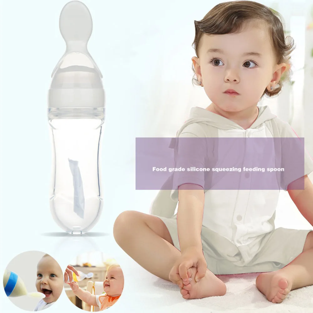 Baby Newborn Silicone Gel Feeding Bottle Spoon Food Supplement Rice Cereal Spoon Training Feeder