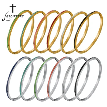 

Letdiffery 7 Colors Stainless Steel 3mm Women Bangles High Quality Enamel Fashion Jewelry Best Friend Gifts