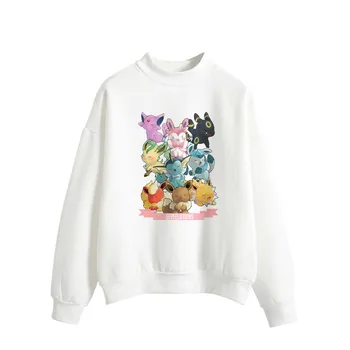 

Women Hoodies KPOP Autumn Winter Sweatshirts Japan Cartoon Kawaii Pokemon Eevee Family Print Moletom Feminino Harajuku Pullover