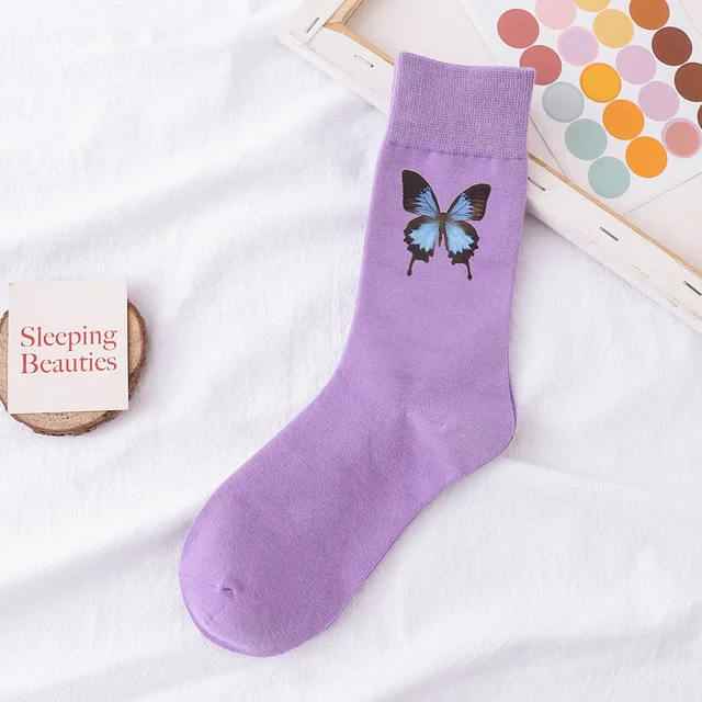 Hot Sale 2021 new fashion Korean style ladies socks simulation printing butterfly socks cute embroidered dinosaur socks 11