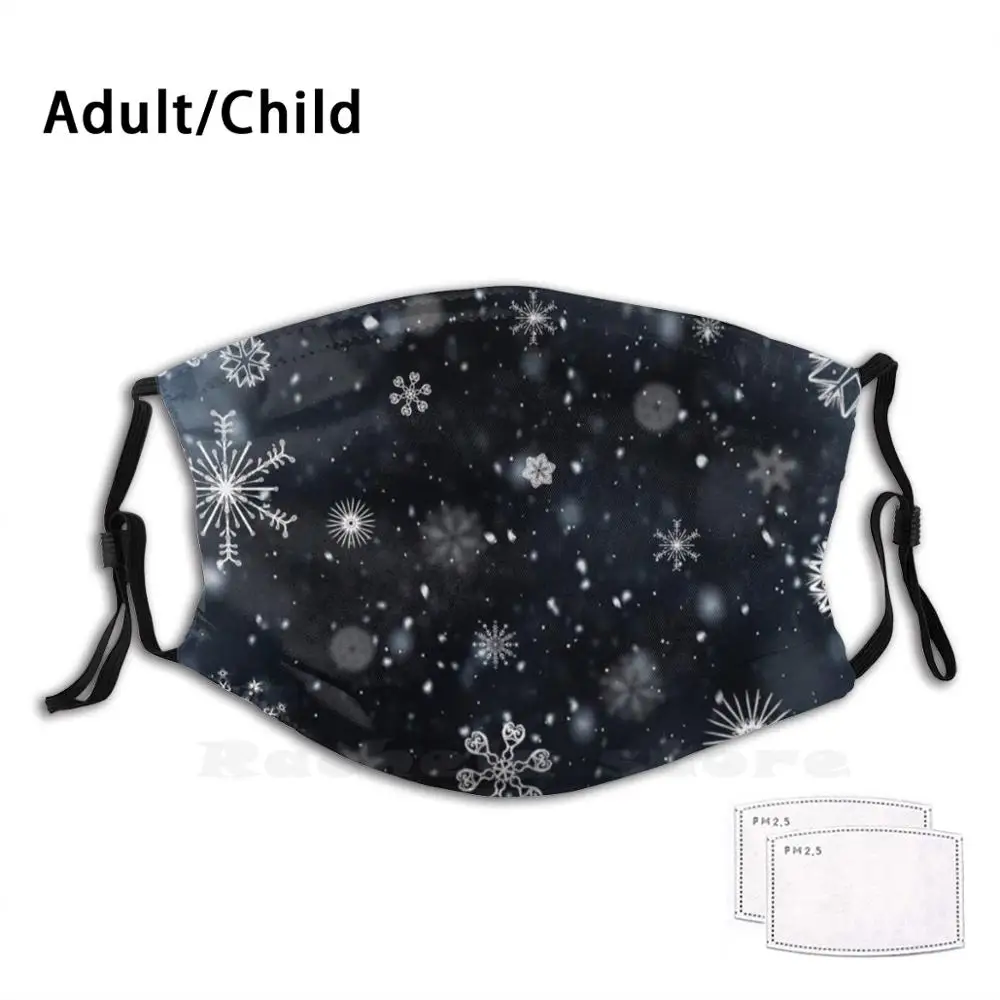 Snowflake Funny Print Reusable Pm2.2104 Filter Face Mask Snowflakes Falling Snow Winter Cold Snowfall | Аксессуары для одежды