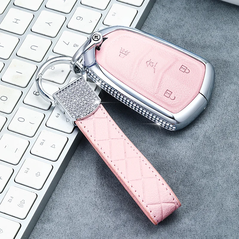 4button pink 01 Роскошный алмаз Автомобильный Дистанционный ключ чехол для ключей для Cadillac ESV Cadillac Escalade CTS XTS SRX от АТС CT5 XT5 XT6 смарт-ключ - Название цвета: 4button pink 01