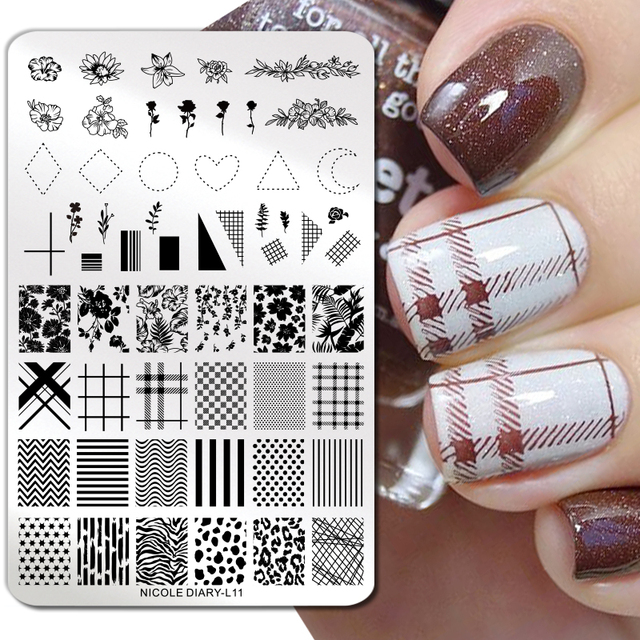 DIARY Flower Leaf Nail Stamping Plates Cute Abstract Face Lines Stamp Template Nail Art Image Printing Stencil Tools