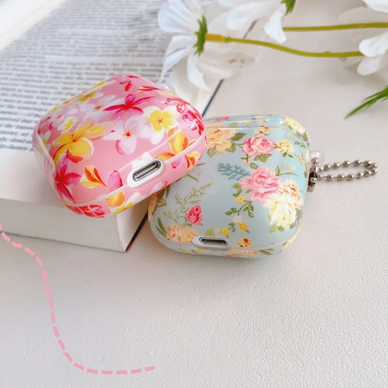 

Flowers Floral Earphone Protector with Hanging Chain for AirPods 1/2/3 Pro Apple Bluetooth Earphone Charging Box Protective Case