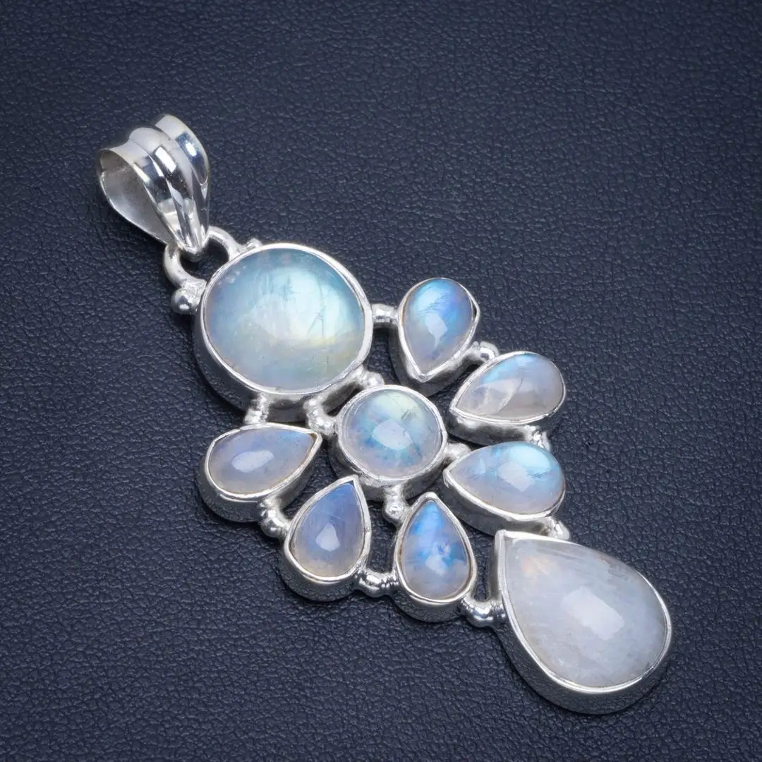 

Natural Rainbow Moonstone Handmade Unique 925 Sterling Silver Pendant 2.25" B3366