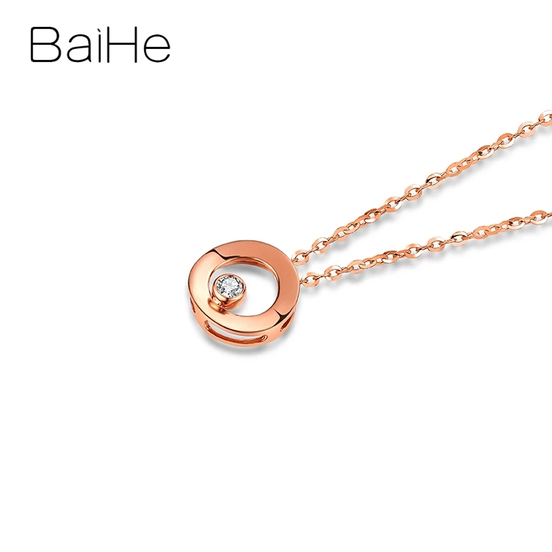 BAIHE Solid 18K розовое золото Сертифицированный 0.03CT/0.05CT/0.10CT натуральный бриллиант женские модные ювелирные изделия Подарочные ожерелья
