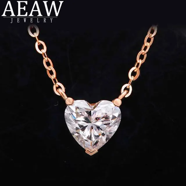 AEAW Solid Real 18k Yellow Gold DF Color VVS1 6.5MM 1.0Carat Heart Cut Moissanite Necklace for Women Love Gift 1