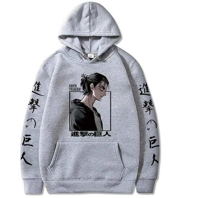 Attack on Titan Eren Yeager Anime Hoodie Men Women Streetwear Hip Hop Unisex Sweatshirt Harajuku Oversized Hoody Tops Light Grey