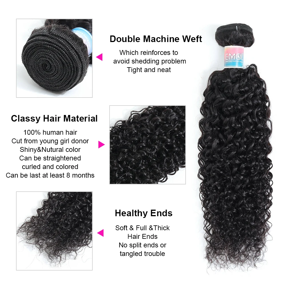 EMOL Malaysian Kinky Curly Hair Bundles 100% Human Hair Weave 3/4 Bundles Natural Black Curly Human Hair Extensions 8-28 Inch