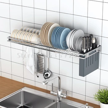 

Wall-mounted sink bowl-drying dish-draining rack bowl rack non-punching kitchen shelf bowls chopsticks, dishes and receptacles