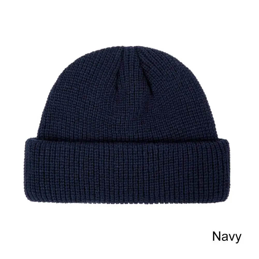 Fashion Unisex Winter Hat Cuffed Cib Knit Hat Short Melon Skin Beanies Autumn Winter Solid Color Casual Beanie Hat - Цвет: navy