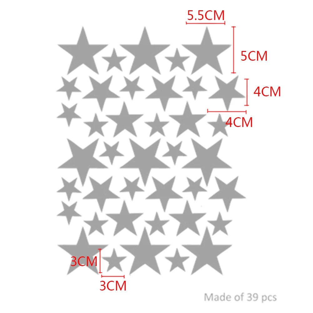 

GEZICHTA 39pcs Mixed Size Removable Star Wall Stickers Home Room Decal Decoration