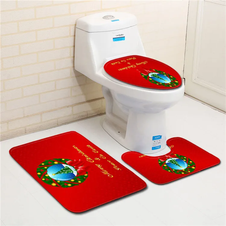 Free Shipping 3Pcs/set Christmas Red Bathroom Carpet Set Dywaniki Lazienkow Bath Mats Rug Tapete Banheiro Tapis Salle De Bain - Цвет: As Picture