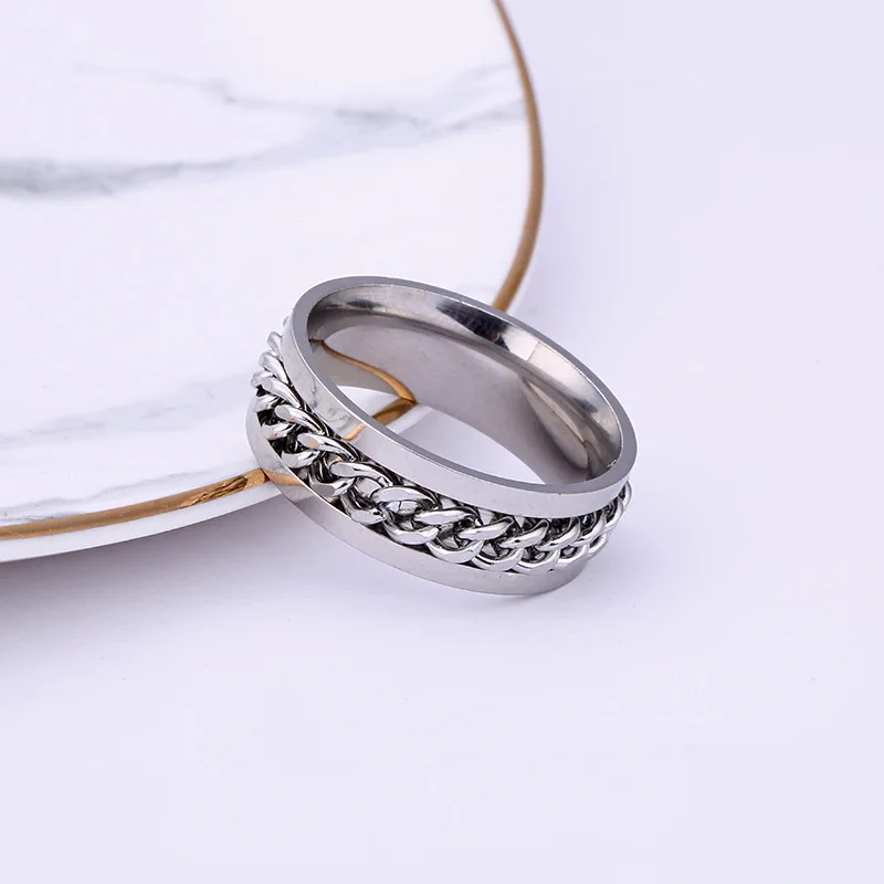 Fidget Spinner Ring Couples Rings Titanium Steel Rotatable Chain Ring
