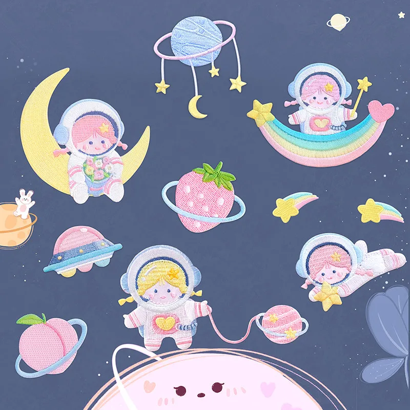 

Space Universe series Embroidery Patch for Clothes self adhesive tape Appliques Flowers DIY bag Mobile Phone cloth sticker Badge