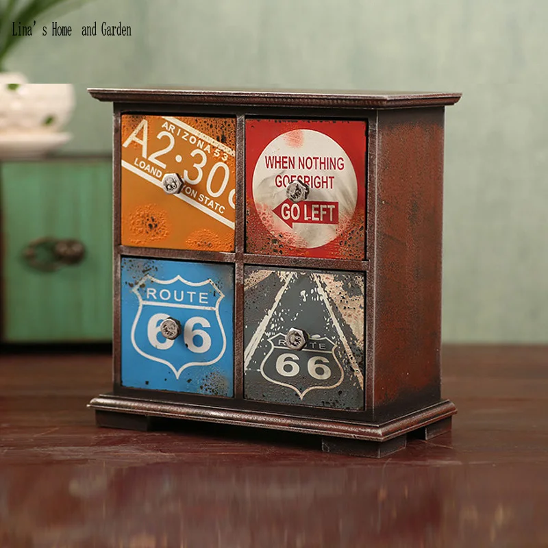 

handcrafted vintage retro wood desktop drawers cabinet