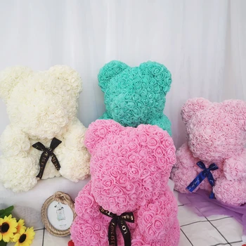 

DropShipping 40cm Red Bear Rose Artificial Soap Roses Teddy Bear Eternal Rose Flower Christmas Valentine Gift Girl Friend