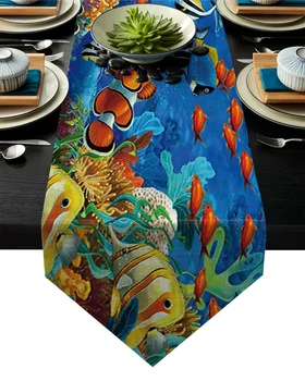 

Cartoon Undersea World Clown Fish Coral Table Runner Table Flag Home Party Decorative Tablecloth Table Runners for Wedding