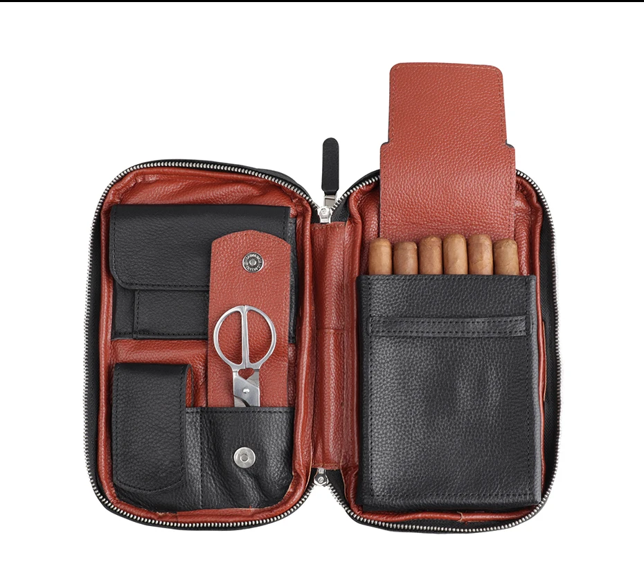 FIREFOG для курения Humidor подлинный кожаный сигарный хьюмидор путешествия портативный хьюмидор коробка сумка(Вмещает 5-6 сигар, черный