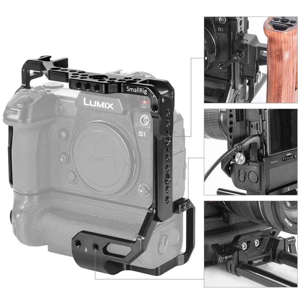 SmallRig S1/S1R клетка для цифрового фотоаппарата Panasonic S1/S1R Камера клетка с DMW-BGS1 Батарейная ручка/холодный стойки для обуви/Железнодорожный вокзал-2410
