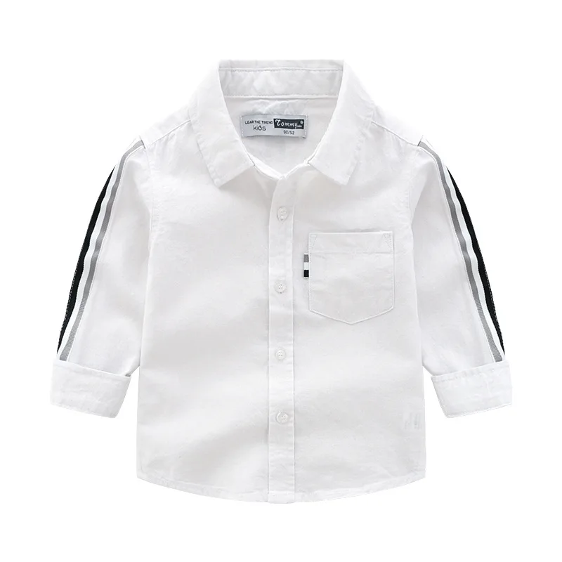 Рубашка для мальчиков Весенняя хлопковая модная детская одежда в полоску с длинными рукавами Топы для мальчиков с отложным воротником