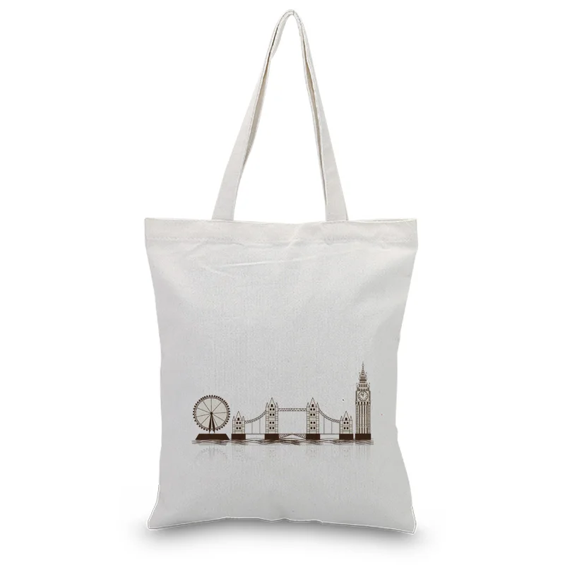 

Building pattern handbag canvas handbag text DIY handbag foldable shopping bag print customized printing logo daily use Reusable