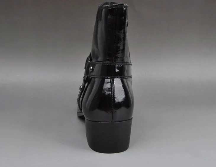 QYFCIOUFU/роскошные ботинки «Челси» на молнии из натуральной кожи на танкетке; Мужские модельные туфли на высоком каблуке из лакированной кожи; свадебные ботинки в деловом стиле