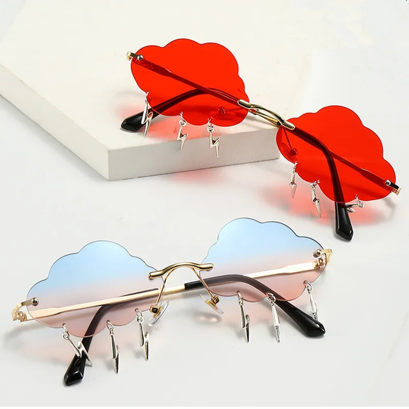 Gafas de sol clásicas sin marco para mujer y hombre, lentes de sol Steampunk con diseño de nubes, sin marco, rayos colgantes, UV400