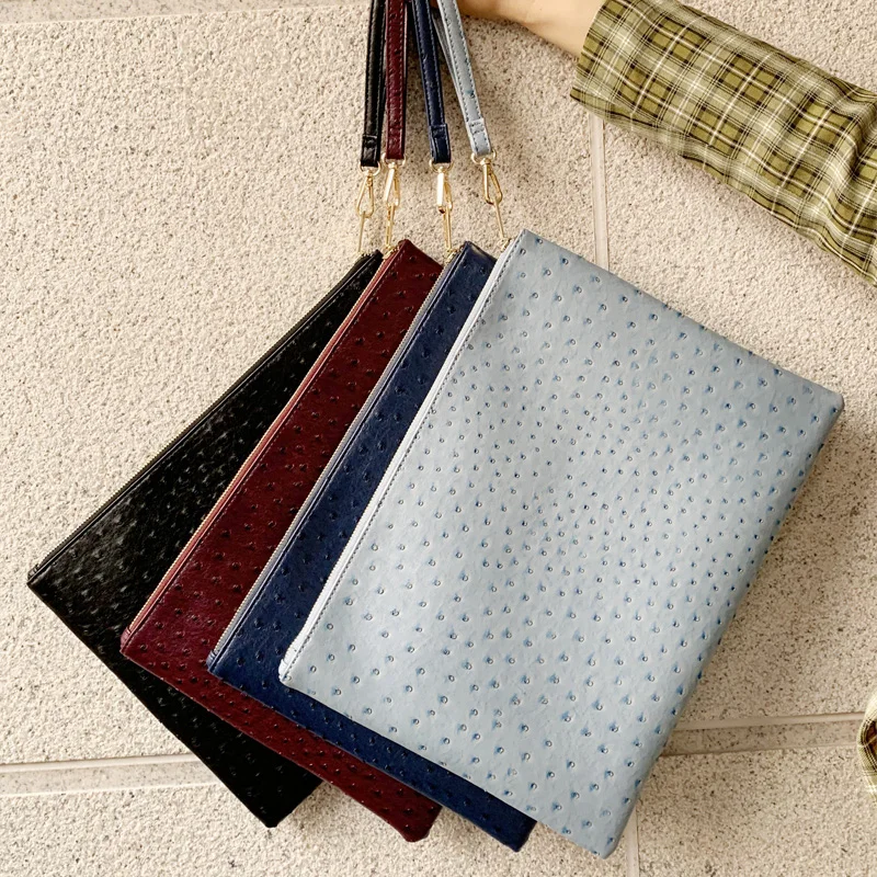 

Fashion Ostrich Bag A4 File Pouch for Women Business Ipad Holder Card Purses Crocodile Lady Evening Party Clutch Wallets