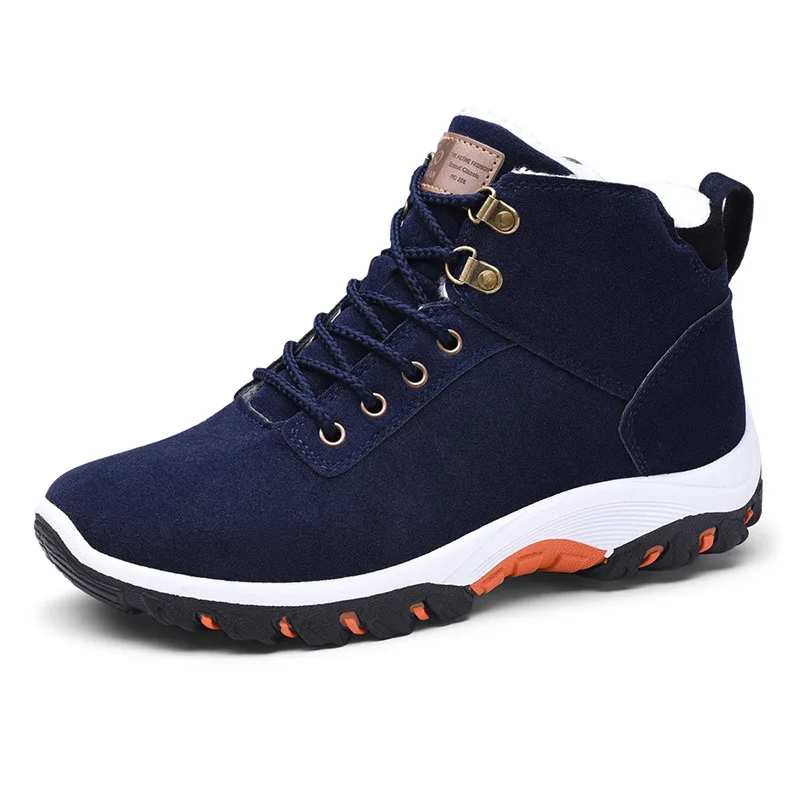 Men's Shoes Winter New Snow Boots and Velvet Padded Warm Non-slip Casual Shoes Wear Thick Bottom Sneakers - Цвет: Синий