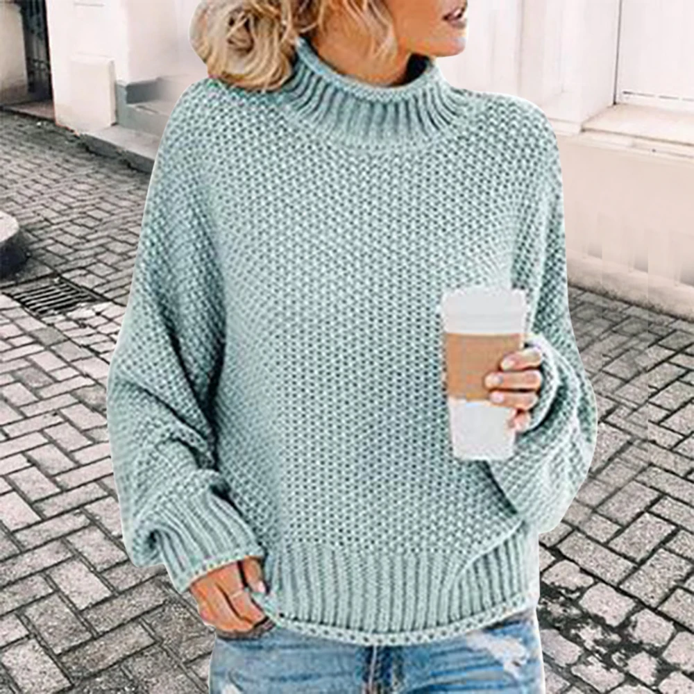 Puimentiua вязаный свитер с высоким воротом для женщин, зимняя теплая вязаная одежда, повседневный тонкий однотонный топ, зеленый, оранжевый, белый свитер размера плюс