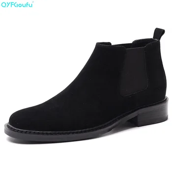 

QYFCIOUFU Fashion Men Suede Boots Genuine Leather High Quality Cow Leather Black Dress Boots Designer Handmade Ankle Boots