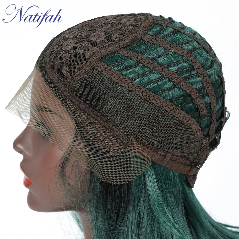 Natifah Ombre Bob Wig Short Straight Green Wig Synthetic Lace Front Wigs 150%Density Heat Resistant bobo Hairstyle Cosplay
