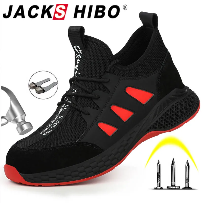 

JACKSHIBO Men Work Safety Shoes Breathable Fly Weaving Work Boots Steel Toe Cap Anti-Smashing Construction Safety Work Sneakers