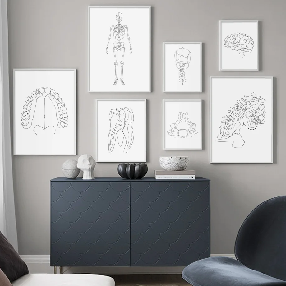 Line Drawing Human Anatomy Brain Skeleton Wall Art Canvas Painting Nordic Posters And Prints Pictures For Living Room Decor | Дом и сад