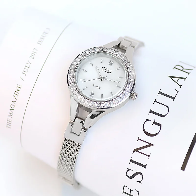 

Gedi Wechat Business Hot Selling Women's Fashionable Watch Fashion Elegant Fine Watch Strap Watch Diamond Set Waterproof Quartz