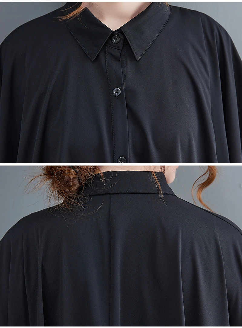Irregular Black Shirt Dresses For Women New Long Sleeve Loose Casual
